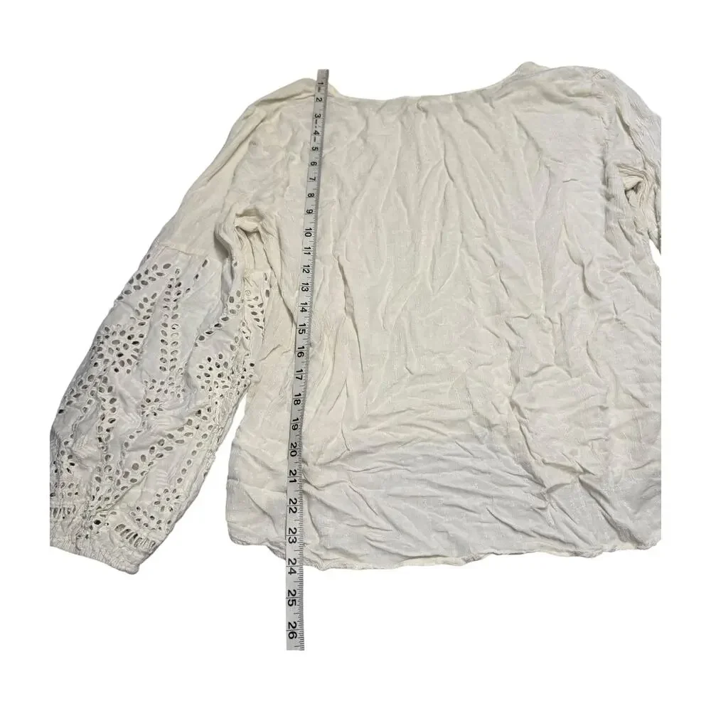 Maurices XXL Cream Eyelet Lace Sleeve Boho Blouse - Picture 5 of 6